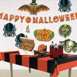 Halloween Orange & Black Stripes Tablecover 5 Halloween Orange & Black Stripes Tablecover -Bulk Party Supplies Shop 00104 i2