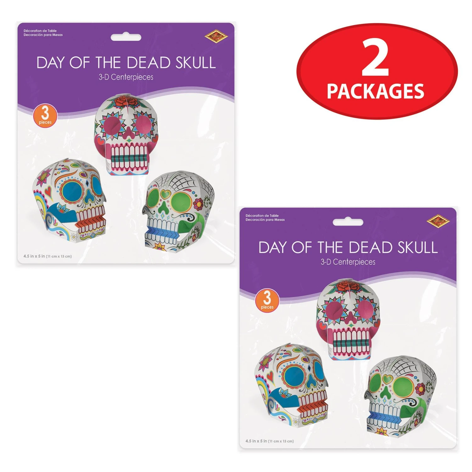 Day Of The Dead 3-D Sugar Skull Centerpieces (3 Per Package) 4 Day Of The Dead 3-D Sugar Skull Centerpieces (3 Per Package) - Image 4