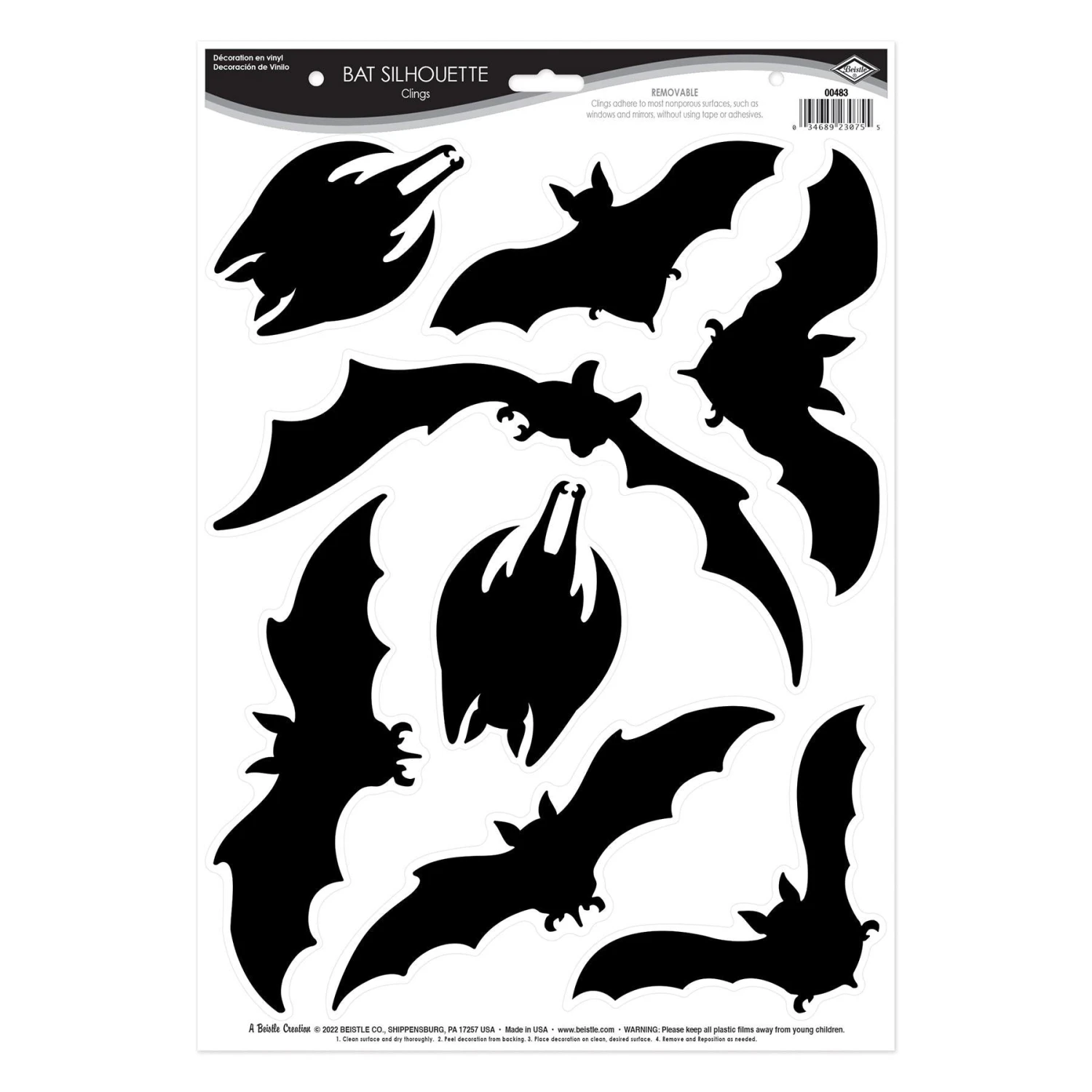 Halloween Bat Silhouette Clings (1 Sheet Per Package) 3 Halloween Bat Silhouette Clings (1 Sheet Per Package) - Image 3