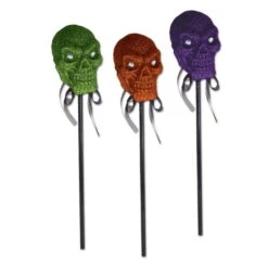 Halloween Glittered Plastic Skull With Stick