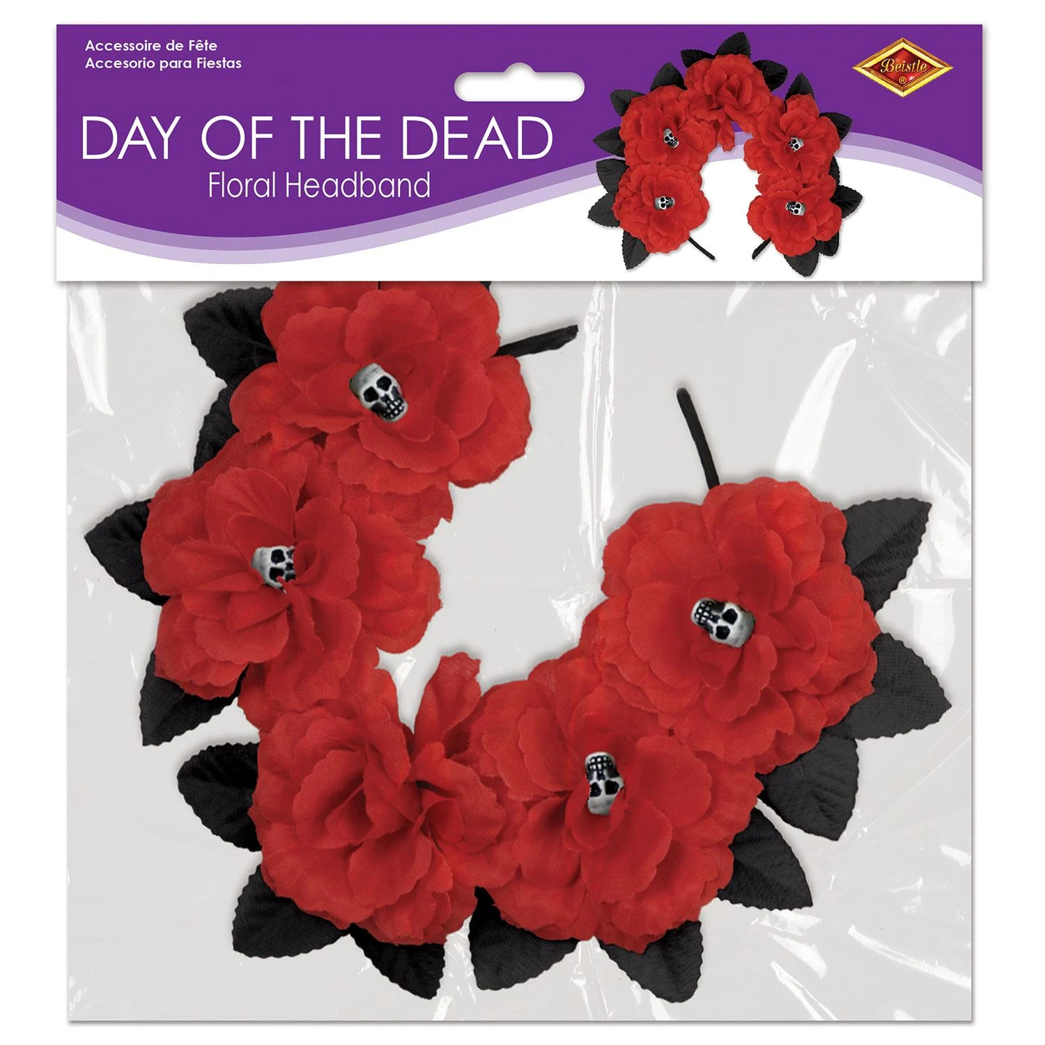 Day Of The Dead Red Floral Headband 3 Day Of The Dead Red Floral Headband - Image 3