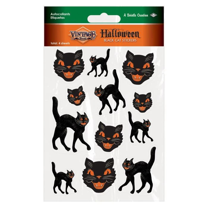 Vintage Halloween Black Cat Stickers (4 Sheets Per Package) 3 Vintage Halloween Black Cat Stickers (4 Sheets Per Package) - Image 3
