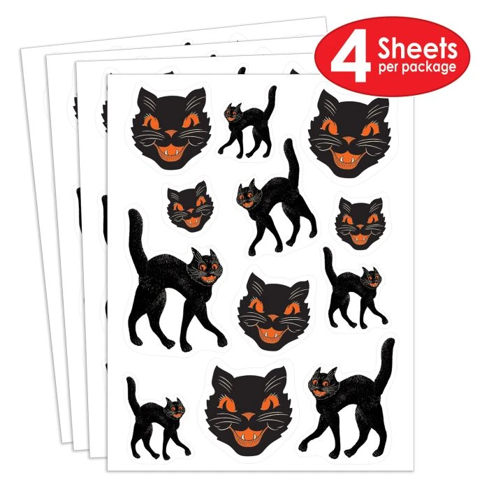 Vintage Halloween Black Cat Stickers (4 Sheets Per Package) 4 Vintage Halloween Black Cat Stickers (4 Sheets Per Package) - Image 4