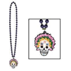 Bead Necklace With Day Of The Dead Medallion