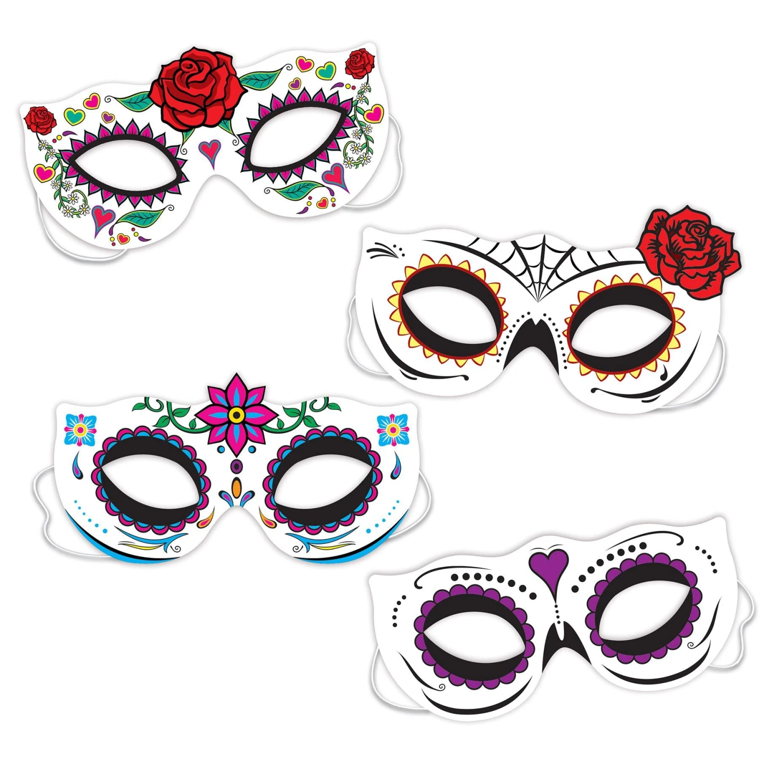 Day Of The Dead Half Masks (4 Per Package) 1 Day Of The Dead Half Masks (4 Per Package)