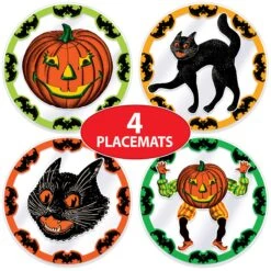 Plastic Vintage Halloween Round Placemats (4 Per Package) -Bulk Party Supplies Shop 01253 i7 1