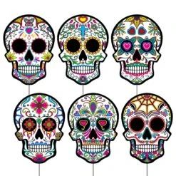 Plastic Day Of The Dead Sugar Skull Yard Signs (6 Per Package)