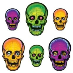 Vintage Halloween Nite-Glo Skull Cutouts (6 Per Package)