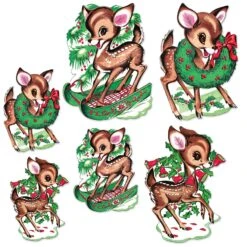 Vintage Christmas Reindeer Cutouts (6 Per Package)