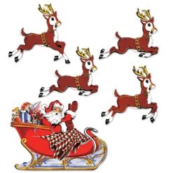 Vintage Christmas Santa & Sleigh Cutouts (5 Per Package)