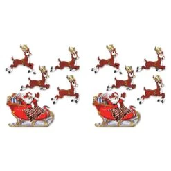 Vintage Christmas Santa & Sleigh Cutouts (5 Per Package) -Bulk Party Supplies Shop 20055 i7