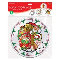 Christmas Plastic Santa's Workshop Round Placemats (4 Per Package) -Bulk Party Supplies Shop 20134 i3