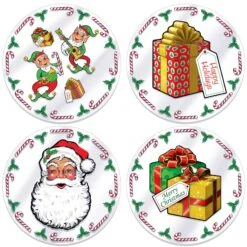 Christmas Plastic Santa's Workshop Round Placemats (4 Per Package)