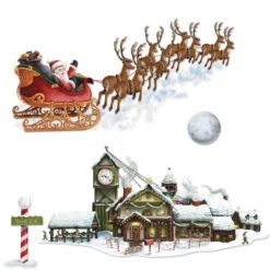Christmas Santa's Sleigh & Workshop Props (4 Per Package)