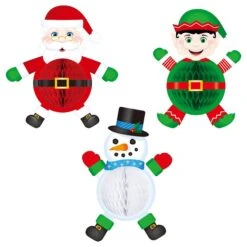 Bulk Party Supplies Shop 20 Tissue Elf, Santa & Snowman Decorations (1 Each Per Pkg)