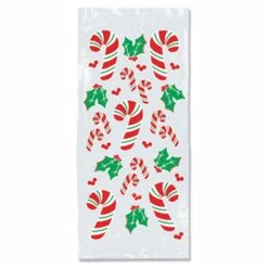 Christmas Candy Cane & Holly Cello Bags (25 Per Package)