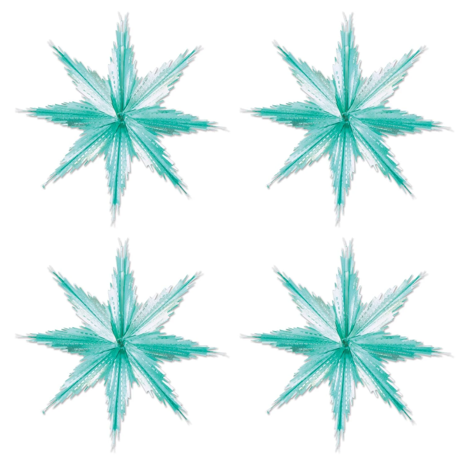 Christmas 2-Tone Metallic Snowflakes - Turquoise & Silver (2 Per Package) 4 Christmas 2-Tone Metallic Snowflakes - Turquoise & Silver (2 Per Package) - Image 4