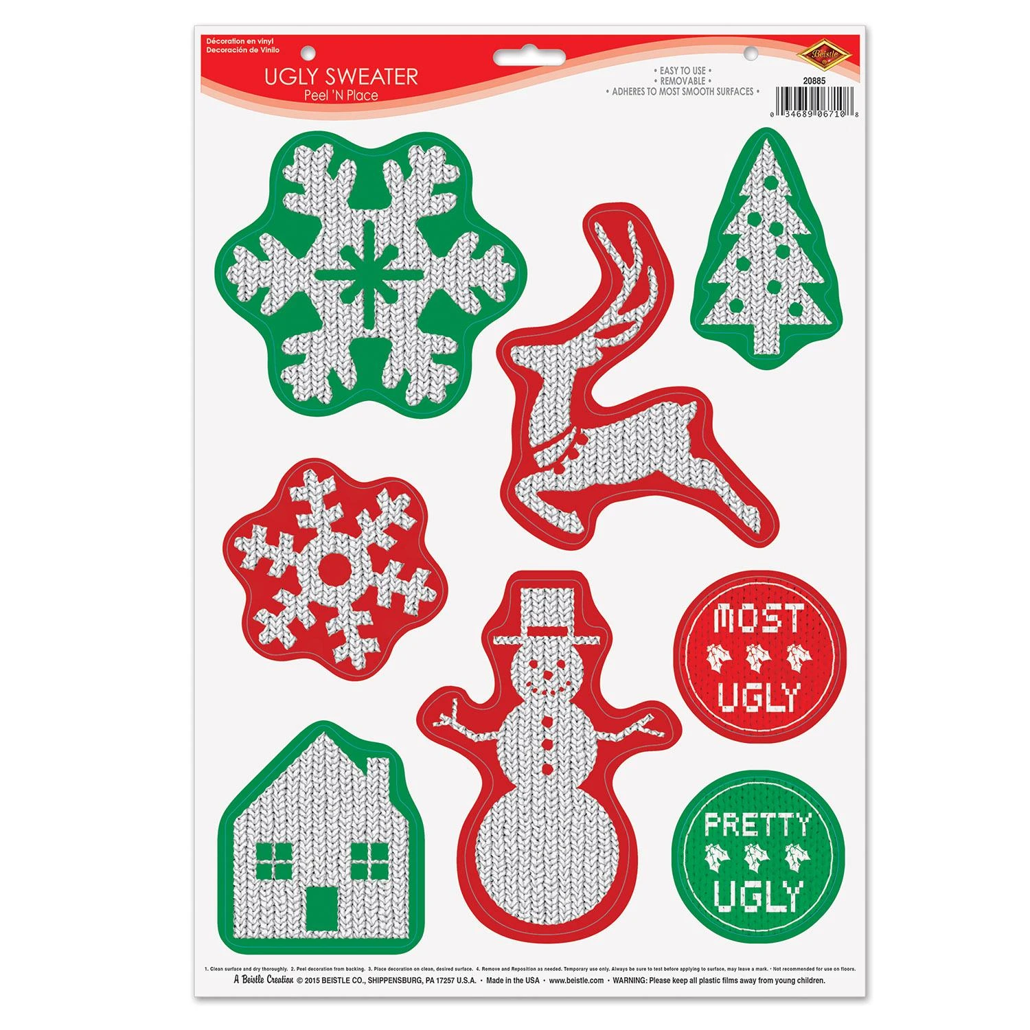 Christmas Ugly Sweater Peel 'N Place Clings (8 Per Package) 1 Christmas Ugly Sweater Peel 'N Place Clings (8 Per Package)