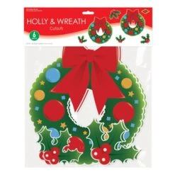 Holly & Wreath Cutout Decorations (6 Per Package) -Bulk Party Supplies Shop 20902 i3 holly wreath cutouts