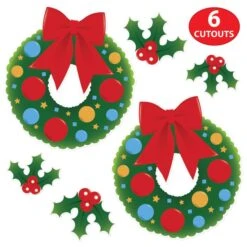 Holly & Wreath Cutout Decorations (6 Per Package) -Bulk Party Supplies Shop 20902 i4 holly wreath cutouts