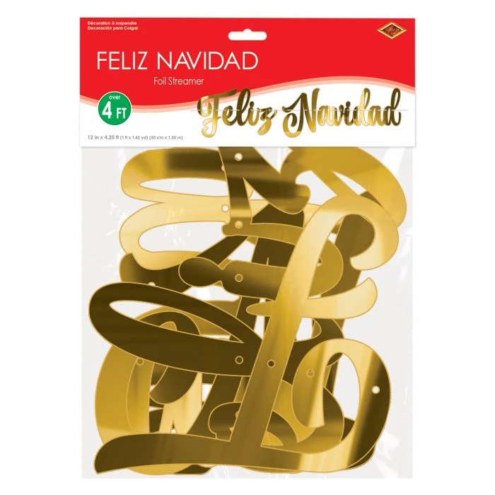 Foil Feliz Navidad Streamer (1 Per Package) 2 Foil Feliz Navidad Streamer (1 Per Package) - Image 2
