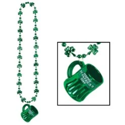 St. Patrick's Day Shamrock Bead Necklaces With Happy St Pat's Mug
