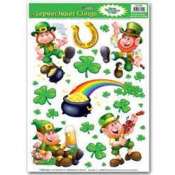 St. Patrick's Day Leprechaun/Shamrock Clings (10 Per Package)