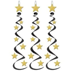 New Year's Eve Star Whirls Black & Gold (3 Per Package)