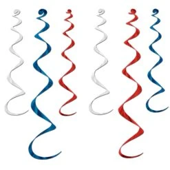 Twirly Whirlys Party Decorations Assorted Red - White - Blue (6 Per Package)