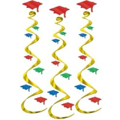 Grad Cap Graduation Party Whirls Multi-color (3 Per Package)