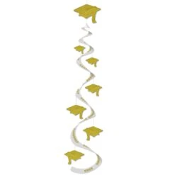 Printed Grad Cap Graduation Party Whirls - Gold (3 Per Package)