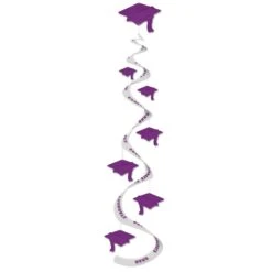 Printed Grad Cap Graduation Party Whirls - Purple (3 Per Package)
