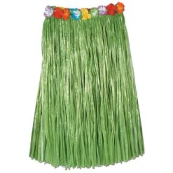 Luau Party Adult Artificial Grass Hula Skirt - Green - With Floral Waistband