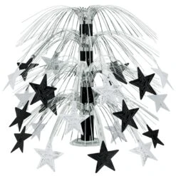 Star Cascade Party Centerpiece - Black & Silver