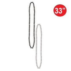 Party Bead Necklaces - Small Round Black & Silver (12 Per Package) -Bulk Party Supplies Shop 50570 BKS i5