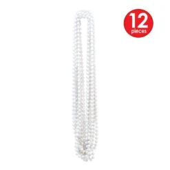 Party Bead Necklaces - Small Round White (12 Per Package) -Bulk Party Supplies Shop 50570 W i4