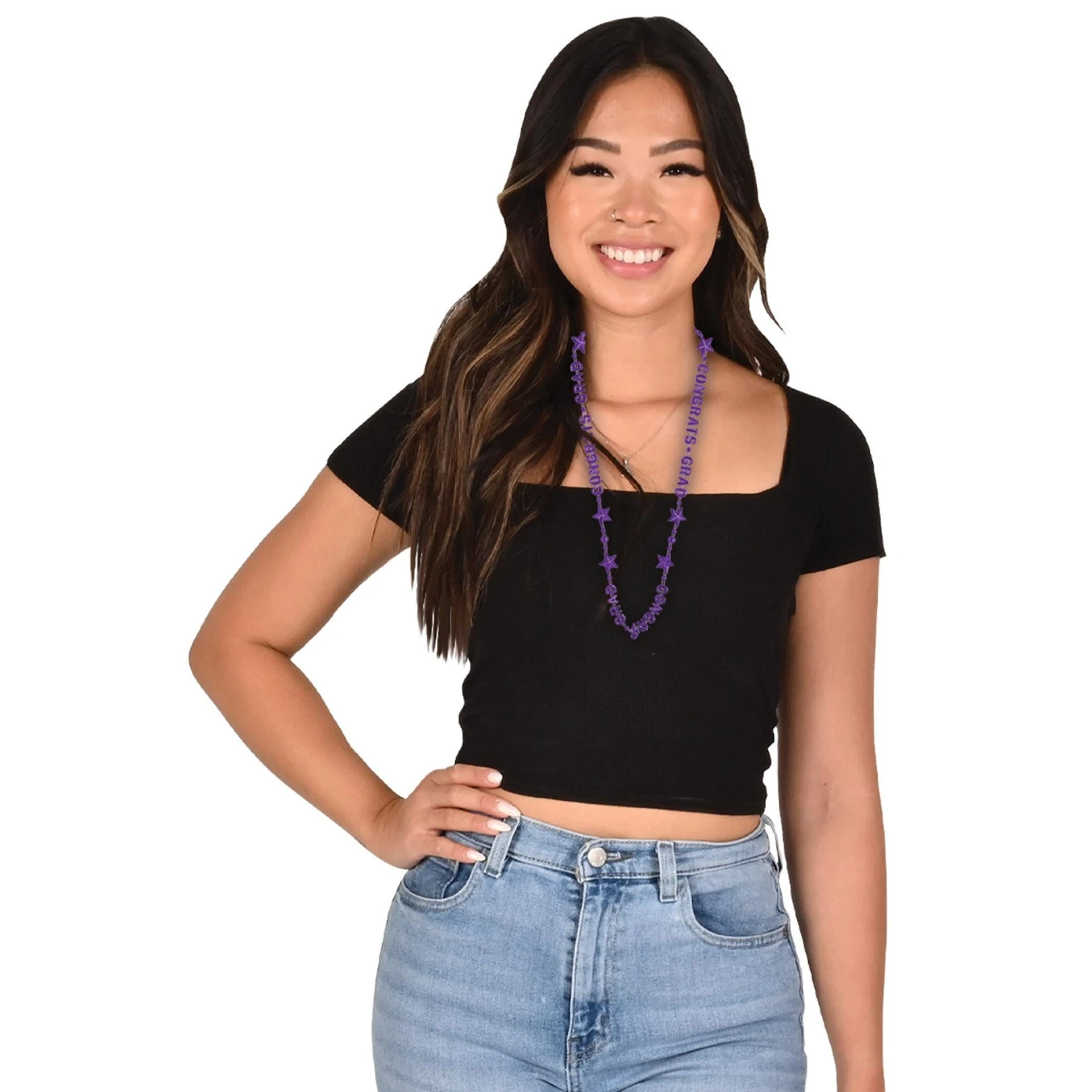 Congrats Grad Graduation Party Bead Necklaces - Purple 2 Congrats Grad Graduation Party Bead Necklaces - Purple - Image 2