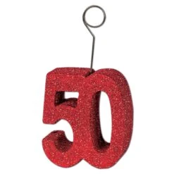Glittered 50th Birthday Party Photo/Balloon Holder - Red