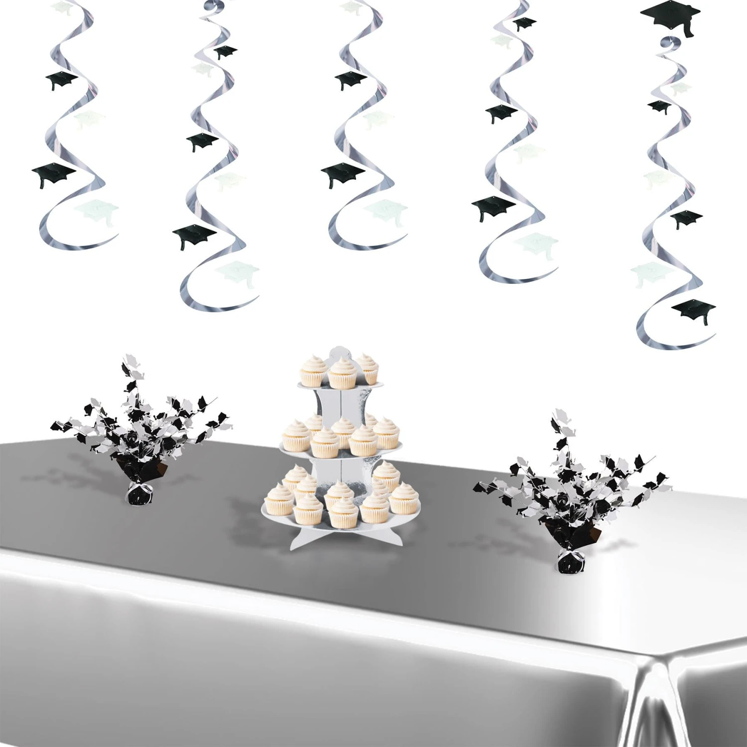 Graduate Cap Graduation Party Gleam 'N Burst Centerpiece - Black & White 2 Graduate Cap Graduation Party Gleam 'N Burst Centerpiece - Black & White - Image 2