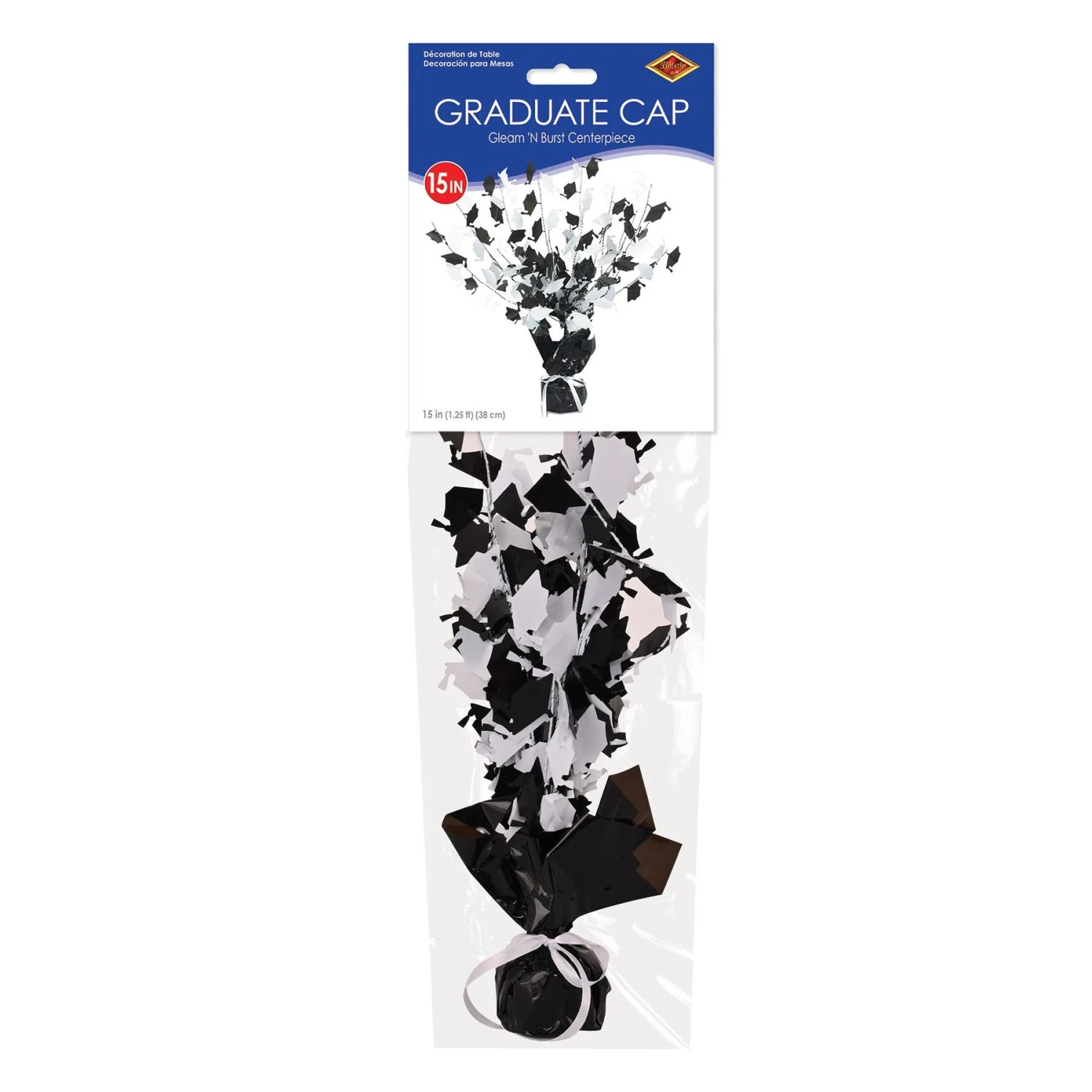Graduate Cap Graduation Party Gleam 'N Burst Centerpiece - Black & White 3 Graduate Cap Graduation Party Gleam 'N Burst Centerpiece - Black & White - Image 3