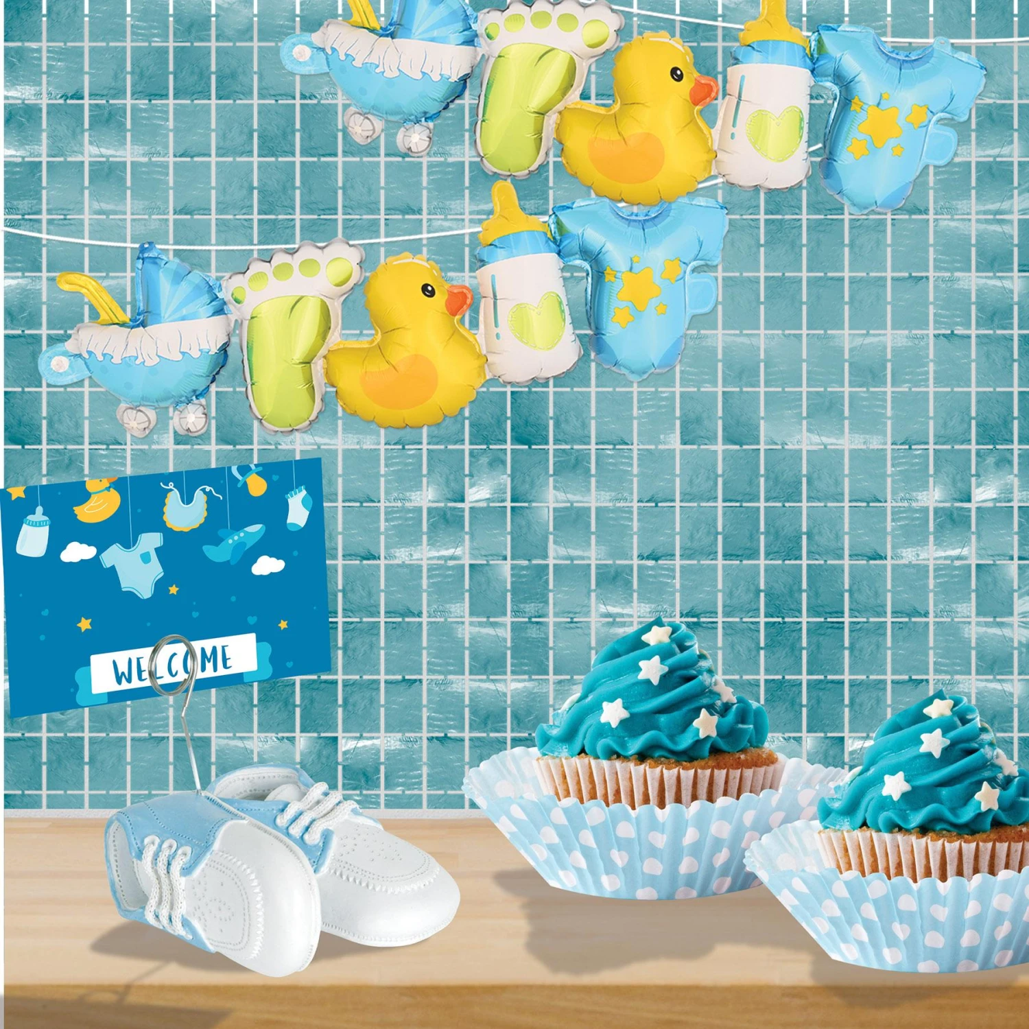 Baby Shoes Photo/Balloon Holder - White With Lt Blue Upper 2 Baby Shoes Photo/Balloon Holder - White With Lt Blue Upper - Image 2