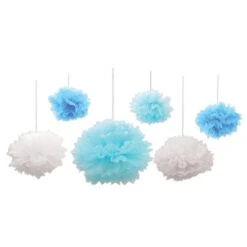 Tissue Fluff Balls - Blue & White (6 Per Package)