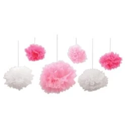 Tissue Fluff Balls - Pink & White (6 Per Package)
