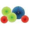 Paper & Foil Decorative Fans - Assorted Red - Blue - Lime Green (5 Per Package) -Bulk Party Supplies Shop 53323
