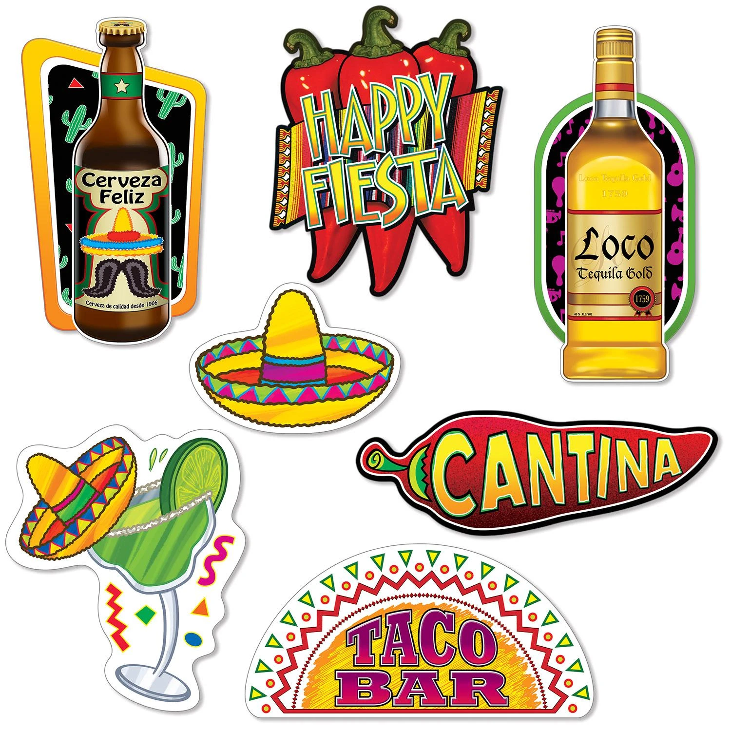 Fiesta Cutouts - Prtd 2 Sides With Different Colors (7 Per Package) 1 Fiesta Cutouts - Prtd 2 Sides With Different Colors (7 Per Package)