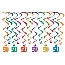 50th Birthday Party Whirls- Multicolor (12 Per Package)