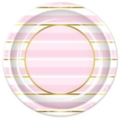 Pink Striped Paper Plates 9 Inch (8 Per Package)