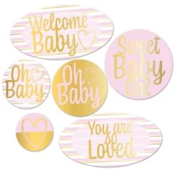 Foil Welcome Baby Cutouts - Girl (6 Per Package)