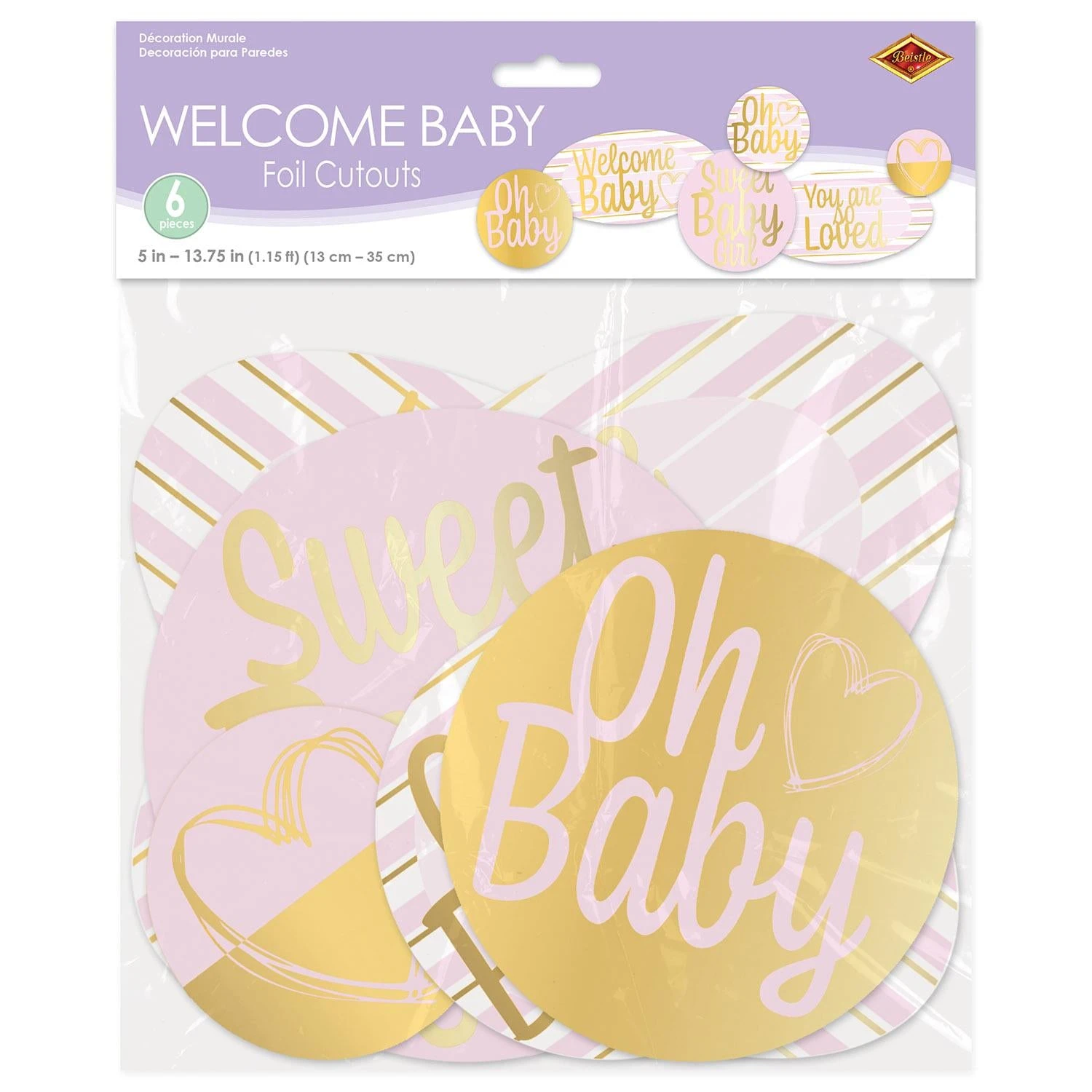 Foil Welcome Baby Cutouts - Girl (6 Per Package) 2 Foil Welcome Baby Cutouts - Girl (6 Per Package) - Image 2