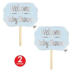 Foil Welcome To The Baby Shower Yard Sign- Blue -Bulk Party Supplies Shop 53715 i3 1
